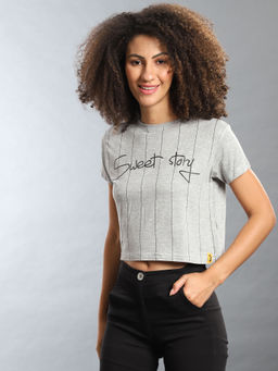 PINACOLADA - Casual Half Sleeve Printed Women Grey Top