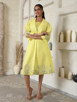 AAVYAM - Embroidered Yellow Coat Dress