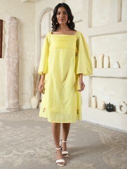AAVYAM - Yellow A-line Embroidery Dress