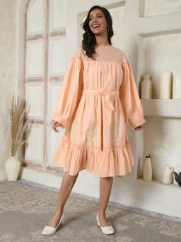AAVYAM - Peach Tie-Waist Dress