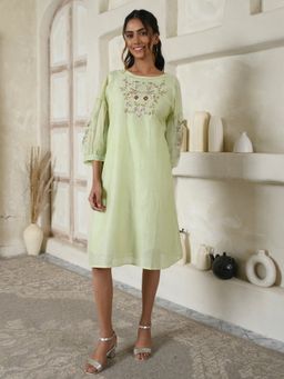 AAVYAM - Mint Green Embroidered Organza Dress