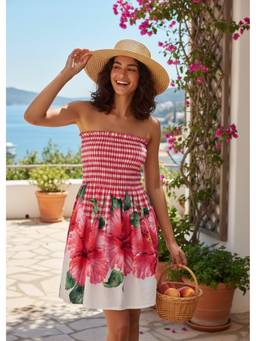 That Romeo - Pink Hibiscus Bloom Smocked Mini Dress