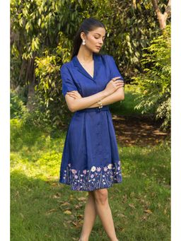 Dareiss - Blue Bluebell Silk Linen summer dress with Belt