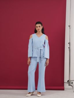 AMOSHI - Blue Cold Shoulder Co-ord Set and Belt