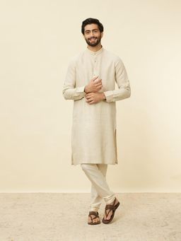 Manyavar - Men Beige Self Design Kurta