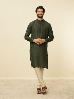 Manyavar - Men Green Checks Kurta