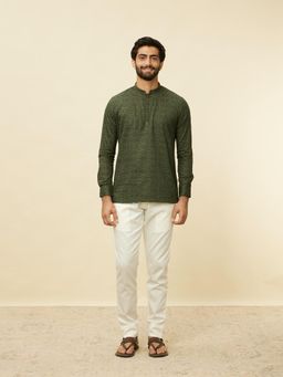 Manyavar - Men Green Self Design Short Kurta