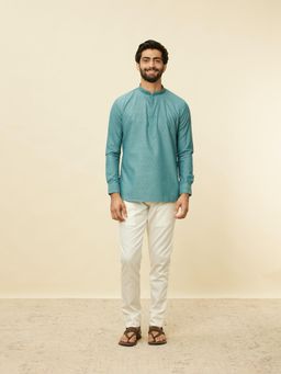 Manyavar - Men Blue Embroidered Short Kurta