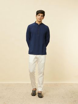 Manyavar - Men Navy Blue Solid Short Kurta
