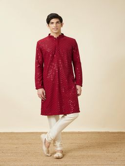 Manyavar - Men Maroon Embroidered Kurta