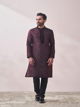 Manyavar - Men Maroon Embroidered Kurta