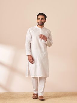 Manyavar - Men White Stripes Kurta