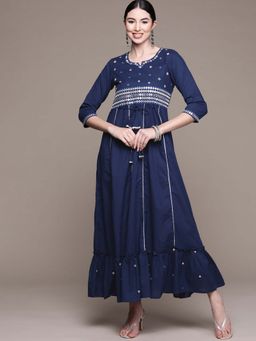 Anubhutee - Women Blue Yoke Embroidered Ethnic Dress
