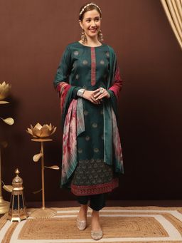 Stylee LIFESTYLE - Teal Viscose Embroidered Dress Material