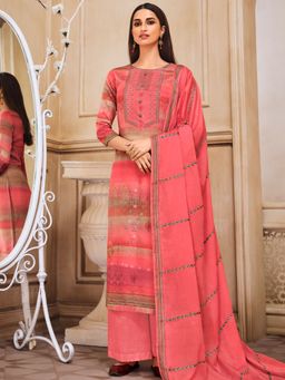 Stylee LIFESTYLE - Peach Jam Satin Printed Dress Material (Set of 3)
