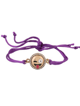 Estele - Gold Plated Winking Face with Tongue Emoji Rakhi with Crystals & silk Thread