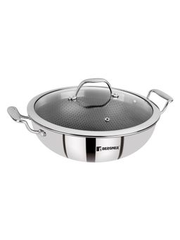 Bergner - Hitech Prism Non-stick Stainless Steel Wok With Lid, 32 Cm, Induction Base, Silver (1)