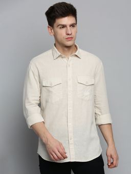 SHOWOFFFF - Mens Spread Collar Cream Solid Shirt