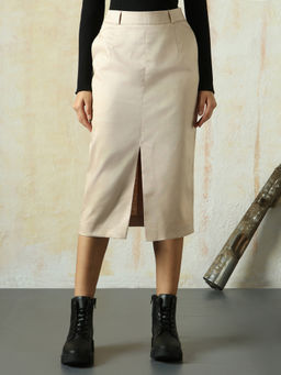 High Star - Women Beige Solid Slim Skirt