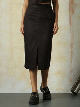 High Star - Women Black Solid Slim Skirt