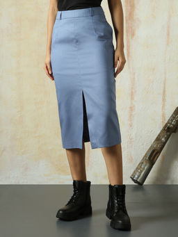 High Star - Women Blue Solid Slim Skirt