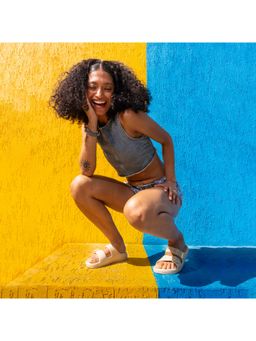 SOLETHREADS - Wafer Solid Beige Women Slide Sandals