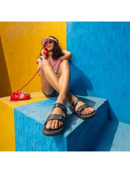 SOLETHREADS - Wafer Solid Black Women Slide Sandals