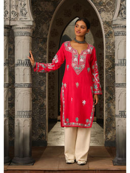 House of Chikankari - Kasmira Aari Woollen Straight Kurta