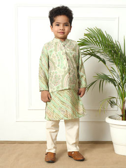 Readiprint - Green Color Kurta and Pyjama with Nehru Jacket (Set of 3)