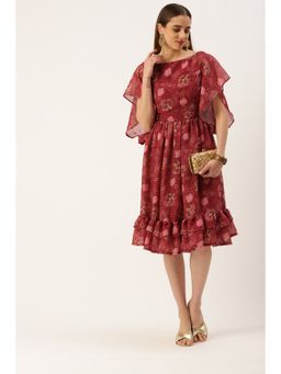 Ethnovog - Ready To Wear Maroon Georgette Digital Printed Dress