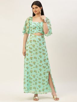 Ethnovog - Ready To Wear Sea Green Georgette Digital Printed Dress