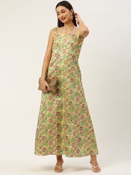 Ethnovog - Ready To Wear Beige Art Silk Jacquard Dress
