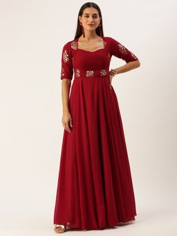Ethnovog - Ready To Wear Maroon Georgette Sequins Gown