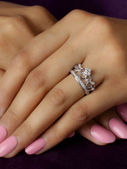 Ornate Jewels - 925 Silver American Diamond Tiara Crown Ring for Women and Girls (16)