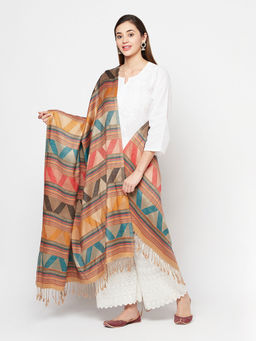 Safaa - Camel Woven Design Viscose Acrylic Shawl For Women