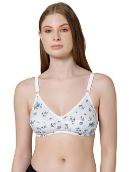 Bodycare - Women White-Blue Floral Printed Full-Coverage Cotton Non-Wired Bra