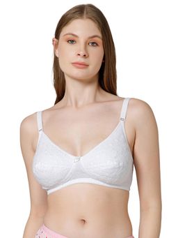 Bodycare - Women White Embroidery Padded Cotton Full Coverage Bra