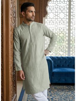 Jompers - Green Embroidered Silk Blend Straight Kurta