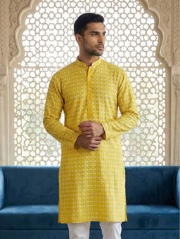 Jompers - Yellow Embroidered Cotton Blend Kurta