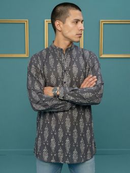 Jompers - Grey All-Over Print Casual Ethnic Short Kurta