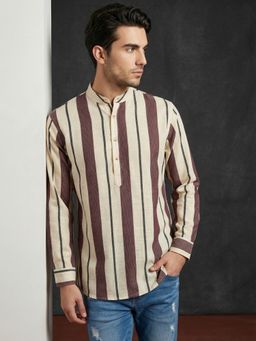 Jompers - Off White Striped Printed Short Kurta
