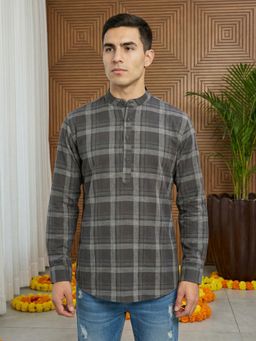 Jompers - Grey Classic Checked Design Short Kurta