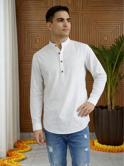 Jompers - White Striped Pure Cotton Short Kurta