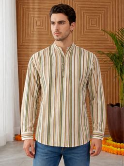 Jompers - Multicolor Casual Striped Pattern Cotton Blend Kurta