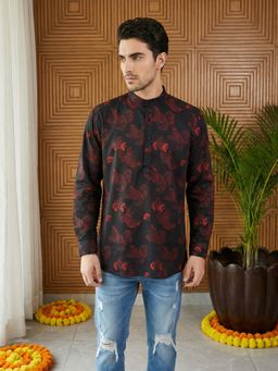Jompers - Black Classic Floral Design Short Kurta
