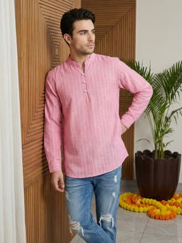 Jompers - Pink Striped Cotton Blend Short Kurta