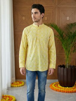 Jompers - Yellow Printed Cotton Blend Short Kurta