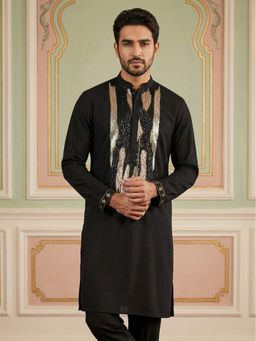 Jompers - Black Japanese Fabric Embroidered Kurta