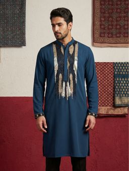 Jompers - Blue Japanese Fabric Embroidered Kurta