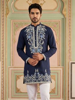 Jompers - Navy Blue Japanese Fabric Embroidered Kurta